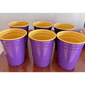 Melamine Reusable Plastic Cups 6 Purple Yellow/ Gold (LSU)